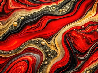 Red Black Abstract Marble Art, Agate Swirls, Gold Glitter Wallpaper
