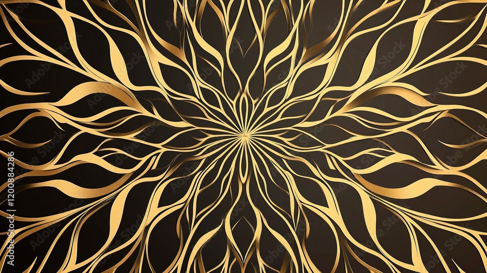 Poster golden ornament on black: a mesmerizing display of swirling golden lines and intricate floral patter