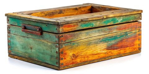 Obraz premium Rustic Old Wooden Box Isolated on White, Vintage Crate for Food Photography Props