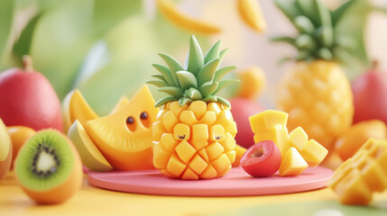 Exotic fruits isolated icons set of melon, avocado or tropical mango and grape, kiwi or apricot and pear. Vector sketch whole and sliced fruits of apple, banana or lemon and pineapple, plum and peach