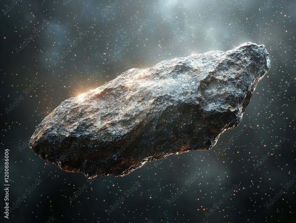 Poster a textured asteroid floats in the vast expanse of space. ideal for space exploration projects or sci