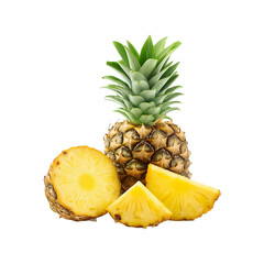 Pineapple with slice on transparent background