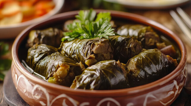 Bulgarian cuisine vector vegetable kebapche, cabbage soup and stuffed leaves sarmi. Grilled meat and lamb casserole guvech, bryndza salad shopska and pork with green beans and liver Bulgaria meals