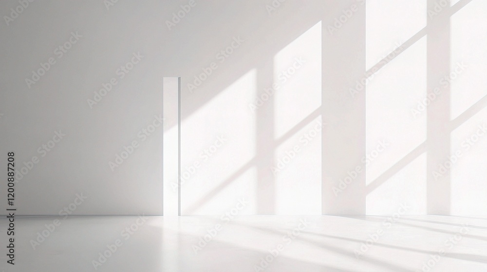 Poster sunlit modern interior: a minimalistic and modern interior, bathed in sunlight streaming through a w