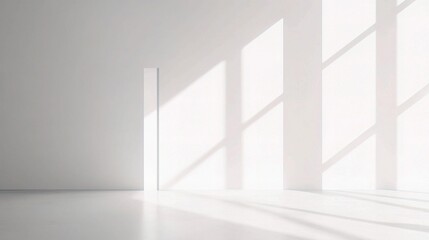 Obraz premium Sunlit Modern Interior: A minimalistic and modern interior, bathed in sunlight streaming through a window, casting intriguing shadows and creating a sense of tranquility and space.