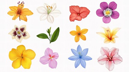 Obraz premium Colorful Floral Collage: A vibrant assortment of diverse blossoms comes together in a lively collage, revealing a spectrum of shapes, hues, and characteristics.