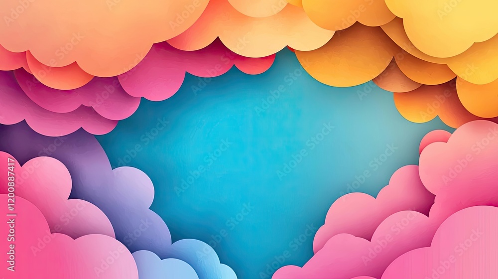 Aufkleber Clouds watercolor idea. Colorful layered clouds create a vibrant abstract background with warm hues.
