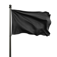 Blank black flag on pole isolated on white and transparent background