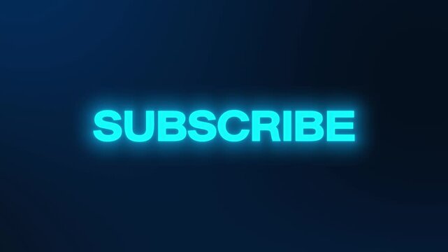 Video animation of subscription title animation in neon blue on a dark background - seamless loop. Suitable for video blog. 