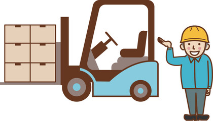  フォークリフトと男性作業員。