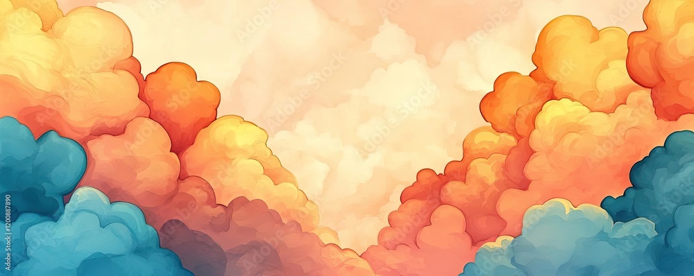 Aufkleber Clouds watercolor idea. Beautiful colorful clouds create a serene and dreamy sky atmosphere.