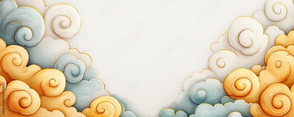Poster clouds watercolor idea. soft clouds swirl in a tranquil sky, creating a peaceful and serene atmosphe
