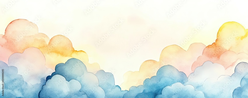 Poster clouds watercolor idea. a serene blend of pastel clouds creating a peaceful sky backdrop for relaxat