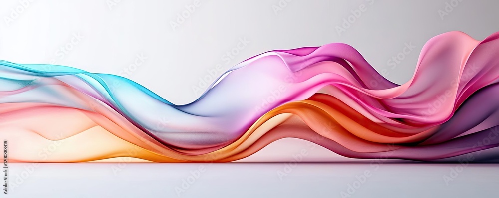 Poster Blurred watercolor idea. Abstract waves of colorful fabric flow seamlessly in a tranquil blend of hues.
