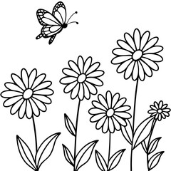 flower coloring page vector, cartoon, color, coloring page