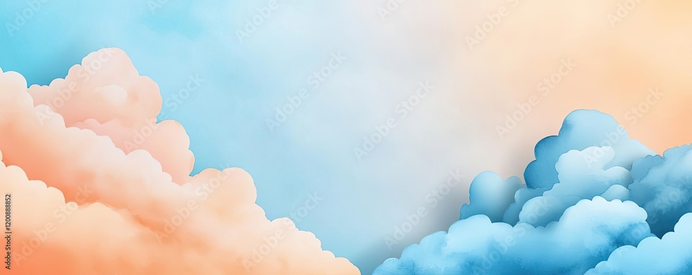 Poster clouds watercolor idea. a serene blend of blue and orange clouds creating a peaceful sky atmosphere.