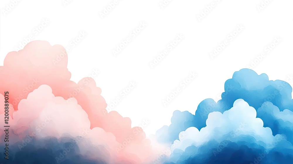Poster clouds watercolor idea. soft clouds in gentle colors create a serene atmosphere, perfect for calming