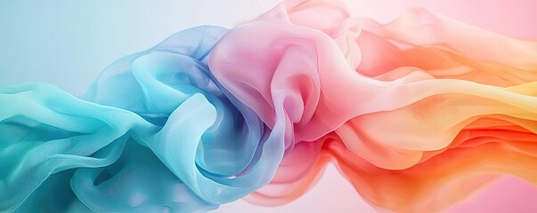 Obraz premium Blurred watercolor idea. Colorful abstract fabric design flowing smoothly in pastel shades of blue and pink.