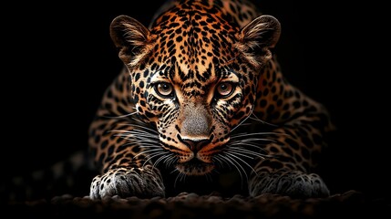 Obraz premium Minimalist Leopard Portrait on Black Background