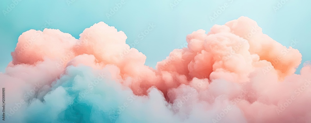 Poster clouds watercolor idea. soft pastel clouds fill the sky, creating a serene and dreamy atmosphere.
