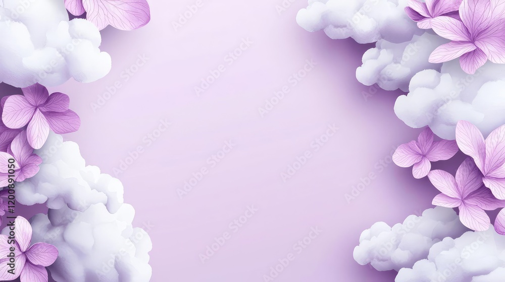 Poster clouds watercolor idea. a serene background with pink flowers and soft clouds for a peaceful atmosph