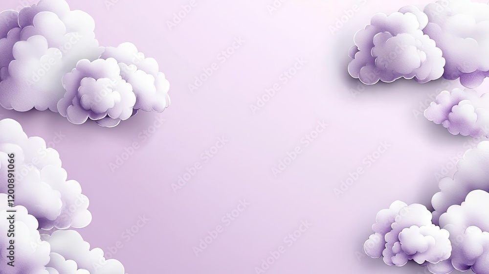 Poster Clouds watercolor idea. Beautiful purple clouds on a soft pink background create a serene atmosphere.