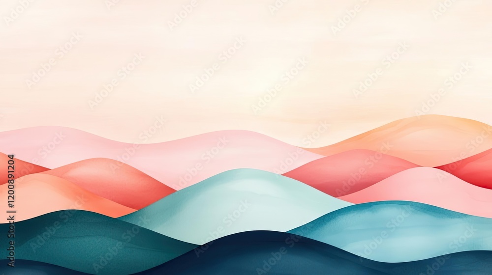 Poster clouds watercolor idea. abstract landscape featuring soft waves in pastel colors, creating a tranqui