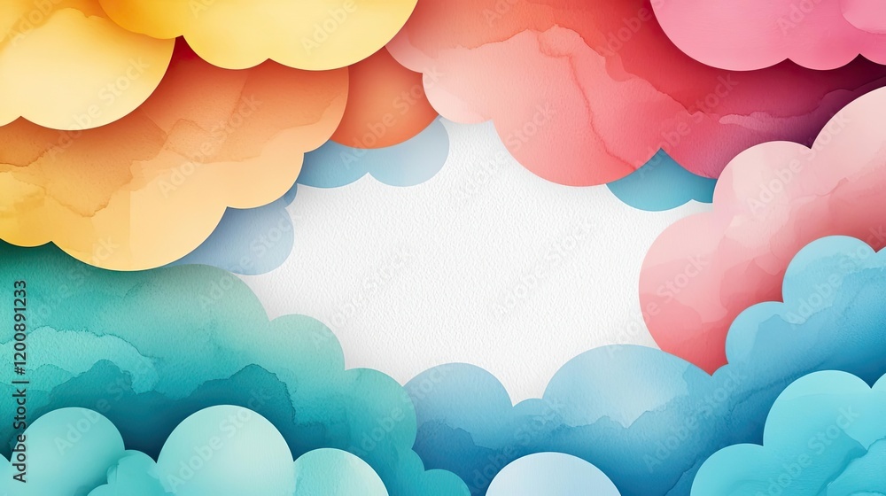 Poster clouds watercolor idea. colorful abstract clouds creating a vibrant and playful digital background.