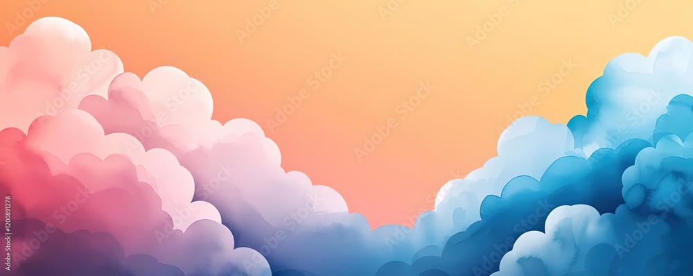 Poster clouds watercolor idea. vibrant clouds at sunset create a serene and colorful atmosphere in the sky.