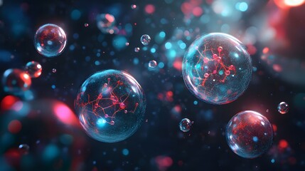 Abstract spheres with internal network structures float in space