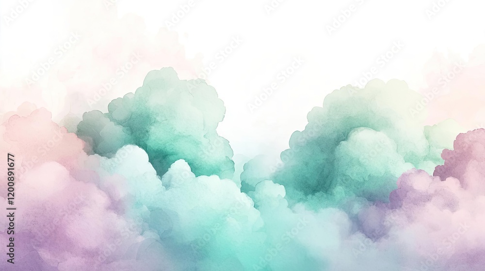 Poster clouds watercolor idea. soft pastel clouds in an artistic style, perfect for backgrounds and creativ