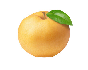 Pear with leaf isolated on white background.