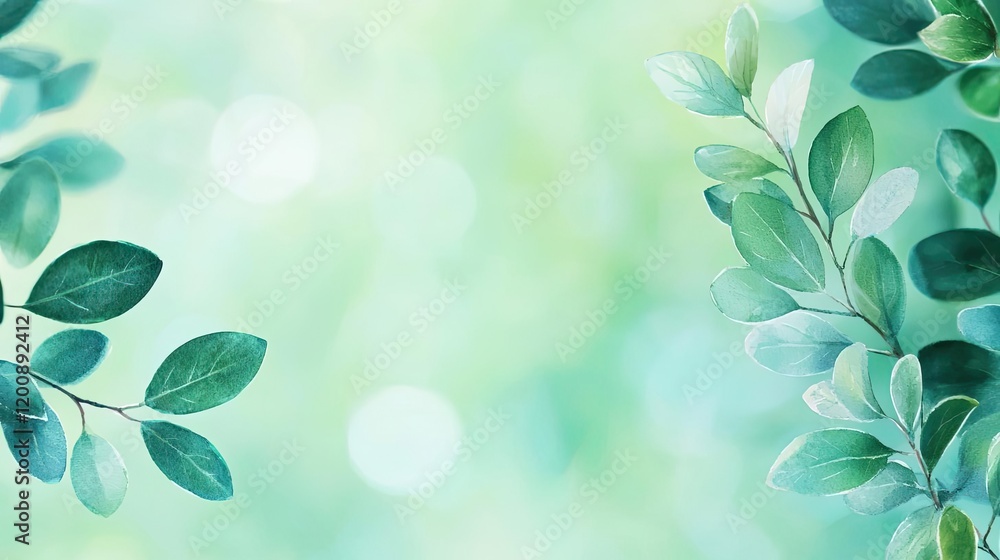 Aufkleber blurred watercolor idea. a serene blur of green leaves creating a calming nature atmosphere.