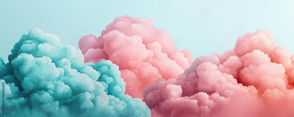 Aufkleber clouds watercolor idea. colorful clouds in blue and pink against a soft sky, creating a dreamy atmos