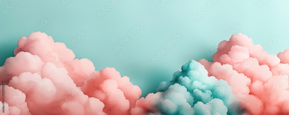 Aufkleber clouds watercolor idea. soft pastel clouds with a calming turquoise background for creative designs.