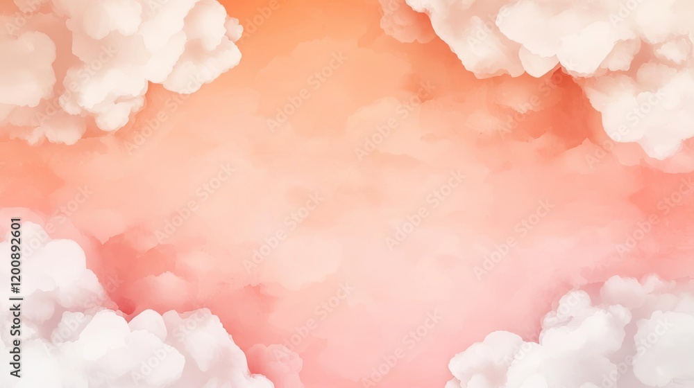 Aufkleber clouds watercolor idea. a serene view of fluffy clouds against a soft pink and orange sunset sky.