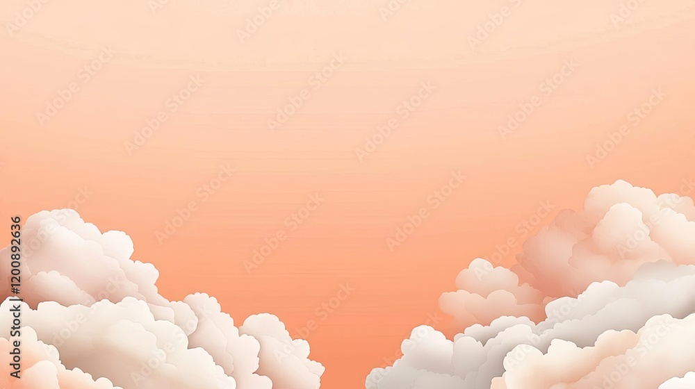 Poster clouds watercolor idea. soft gradient sky with fluffy clouds illuminated by warm sunset tones.