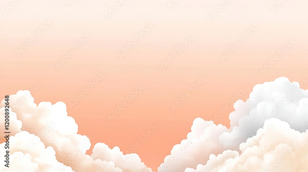 Poster Clouds watercolor idea. Serene clouds against a soft peach sky creating a calming atmosphere.
