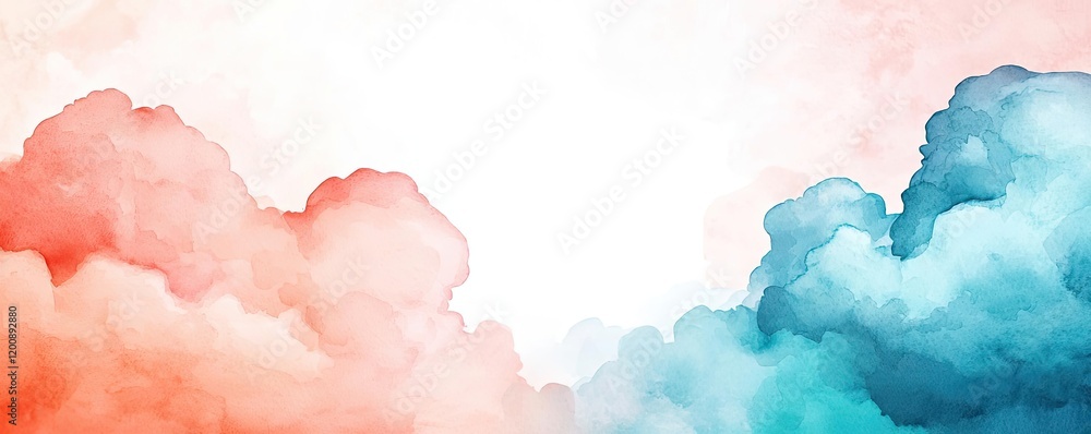 Poster clouds watercolor idea. abstract watercolor clouds in blue and orange hues create a serene backdrop.