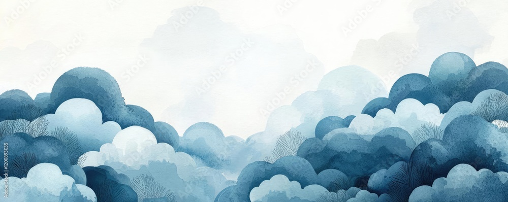 Aufkleber clouds watercolor idea. a serene representation of blue clouds in a calming sky backdrop.
