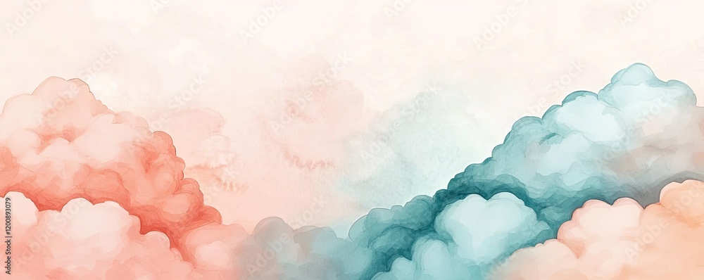 Aufkleber clouds watercolor idea. a soft watercolor background featuring elegant pastel clouds in gentle hues.