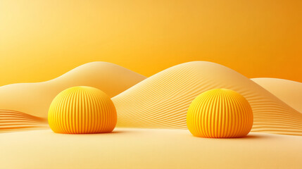Fototapeta premium Abstract yellow landscape with spherical shapes