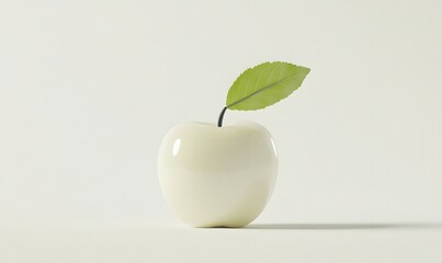 Obraz premium Single white apple with leaf on white background.