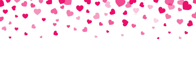 Valentine background with hearts falling. Hearts flying on white background.
