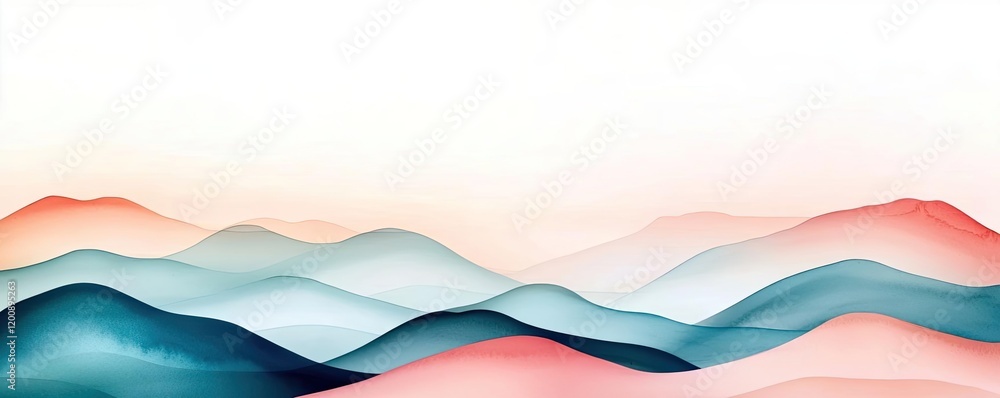 Poster blurred watercolor idea. abstract landscape featuring soft waves in pastel colors and smooth gradien