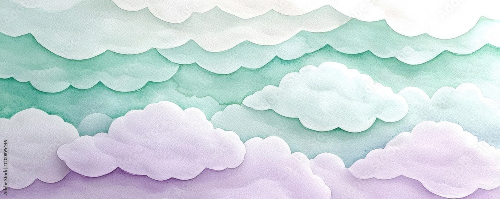Aufkleber clouds watercolor idea. a serene illustration of fluffy clouds in pastel hues creating a peaceful at