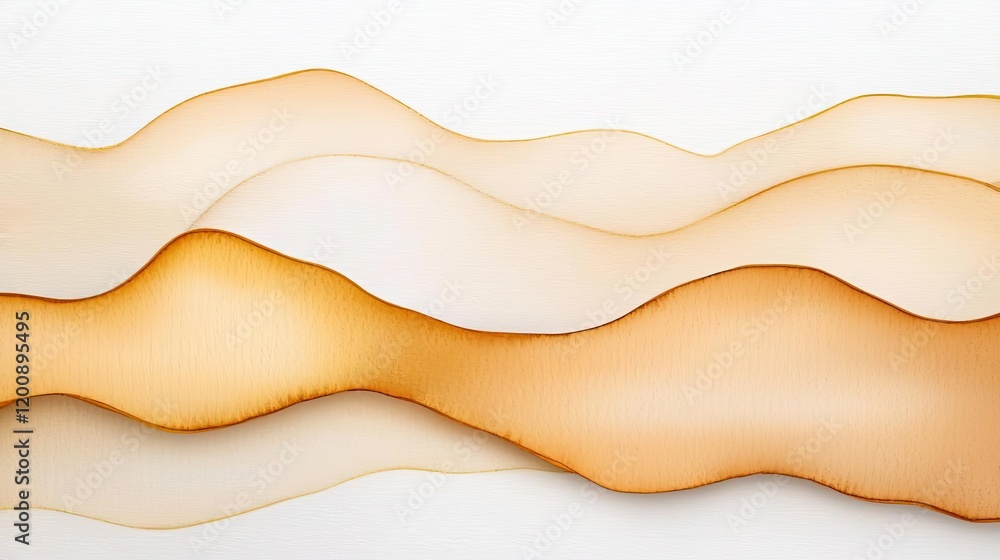 Poster Blurred watercolor idea. Abstract wavy lines in warm tones create a calm and soothing visual effect.