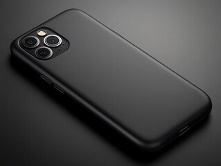 Sleek Black Mobile Phone with Dual Camera on Dark Surface Background