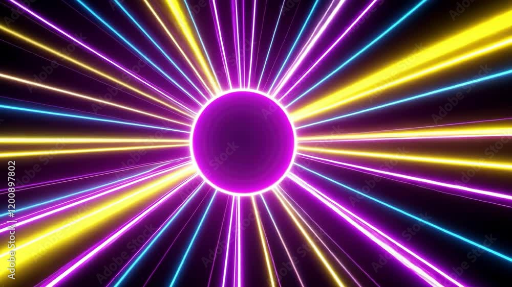 Aufkleber dynamic visual of radiant neon rays emanating from a central point, creating a vibrant atmosphere fi