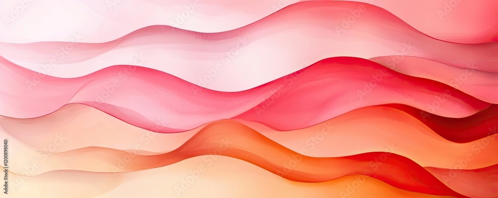 Poster ethereal watercolor concept. abstract wavy lines in soft red and pink shades for modern design proje